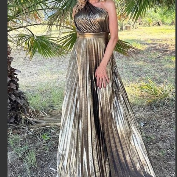 BellanBlue Dresses & Skirts - Luxe Metallic Pleated High Waisted Party Formal Wedding Dress